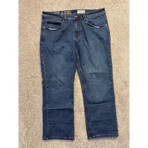 TK Axel Jeans Men 38x30 Blue Slim Boot Dark Wash Embroidered Flap Pocket Stretch